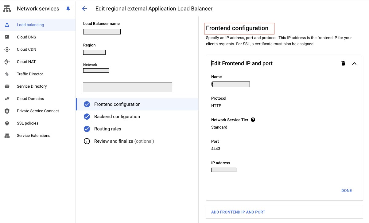 Google Cloud console view of a regional external Application Load Balancer.