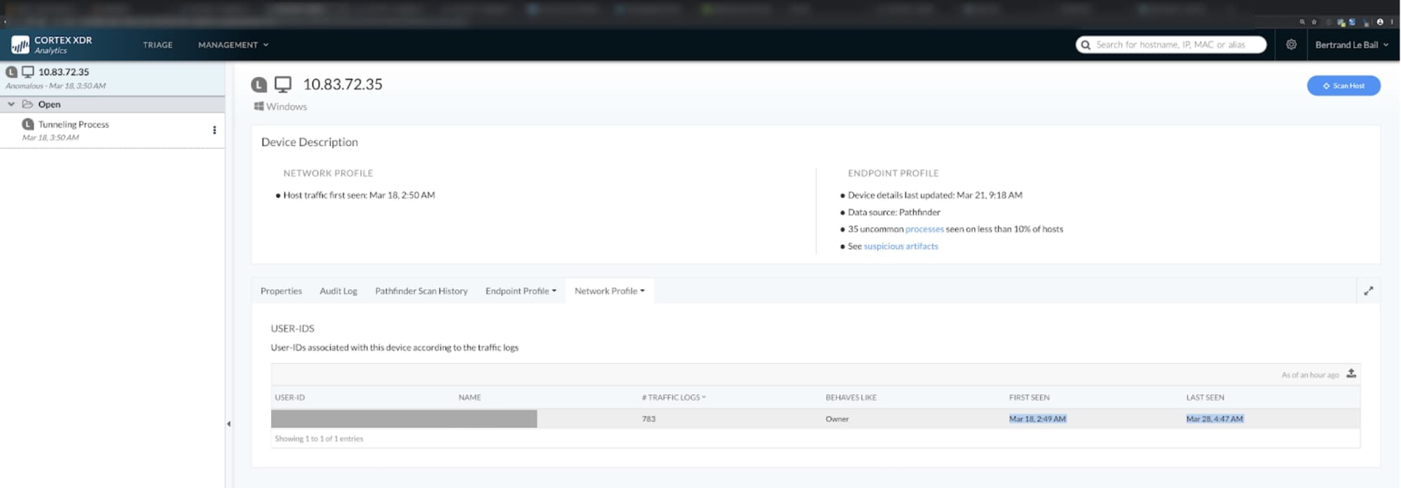 This screenshot shows Cortex XDR by Palo Alto Networks