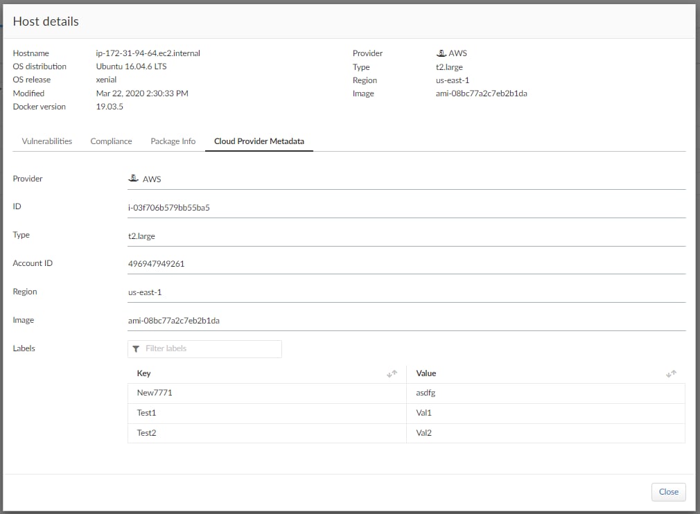 A screenshot showing how users can access cloud-specific metadata within Prisma Cloud's Console. 