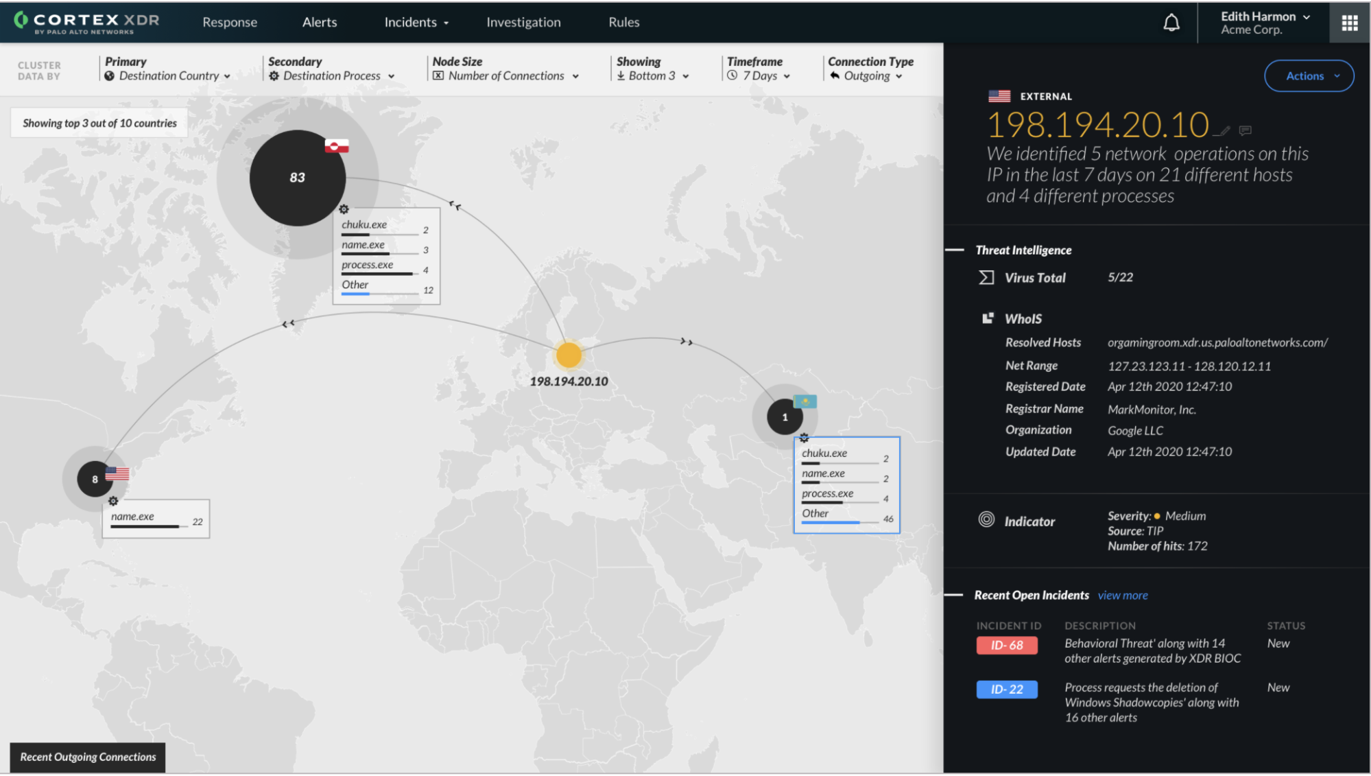 This screenshot shows the IP View in Cortex XDR 2.4