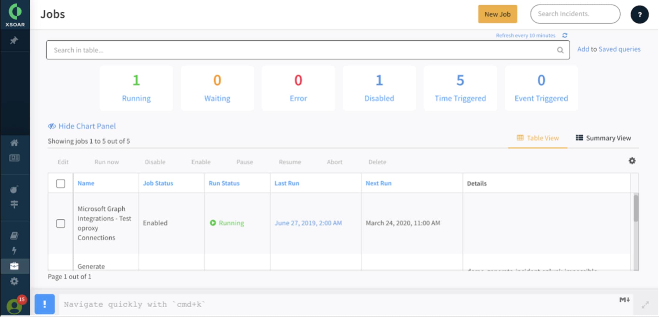 Cortex XSOAR Jobs Screen