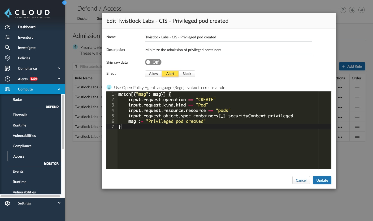 Modifying policies in Prisma Cloud with Rego language