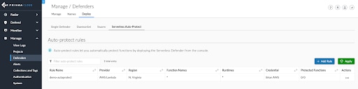 Setting up serverless auto-protect rules in Prisma Cloud