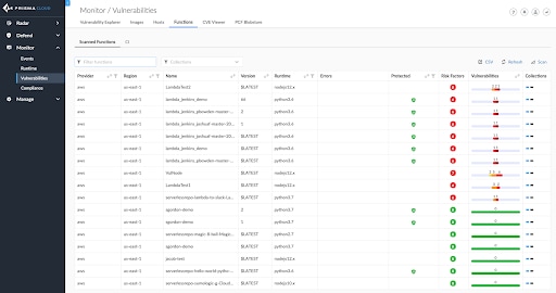 Serverless repository scan results in Prisma Cloud