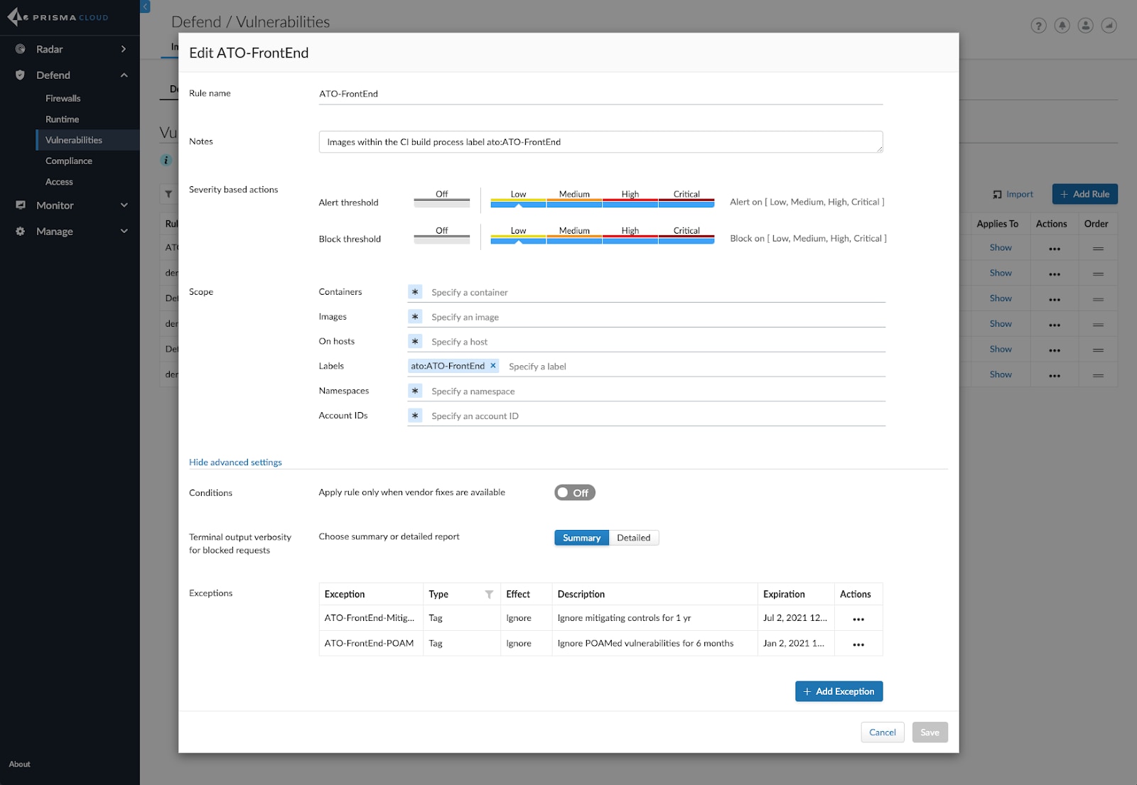 Creating custom enforcement policies in Prisma Cloud