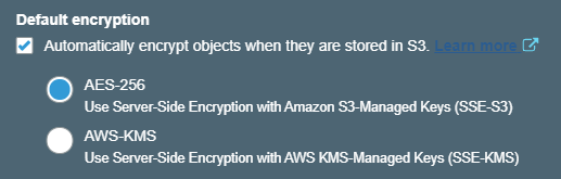 Encryption options for S3 buckets. 