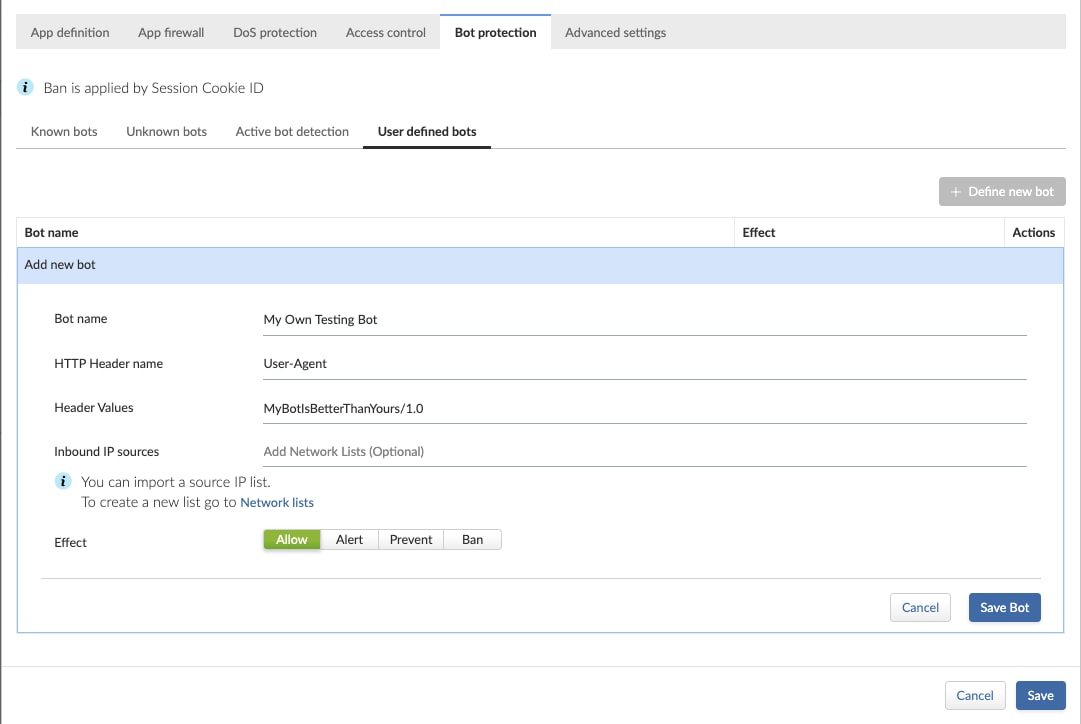 Adding user defined bot protection rules in Prisma Cloud