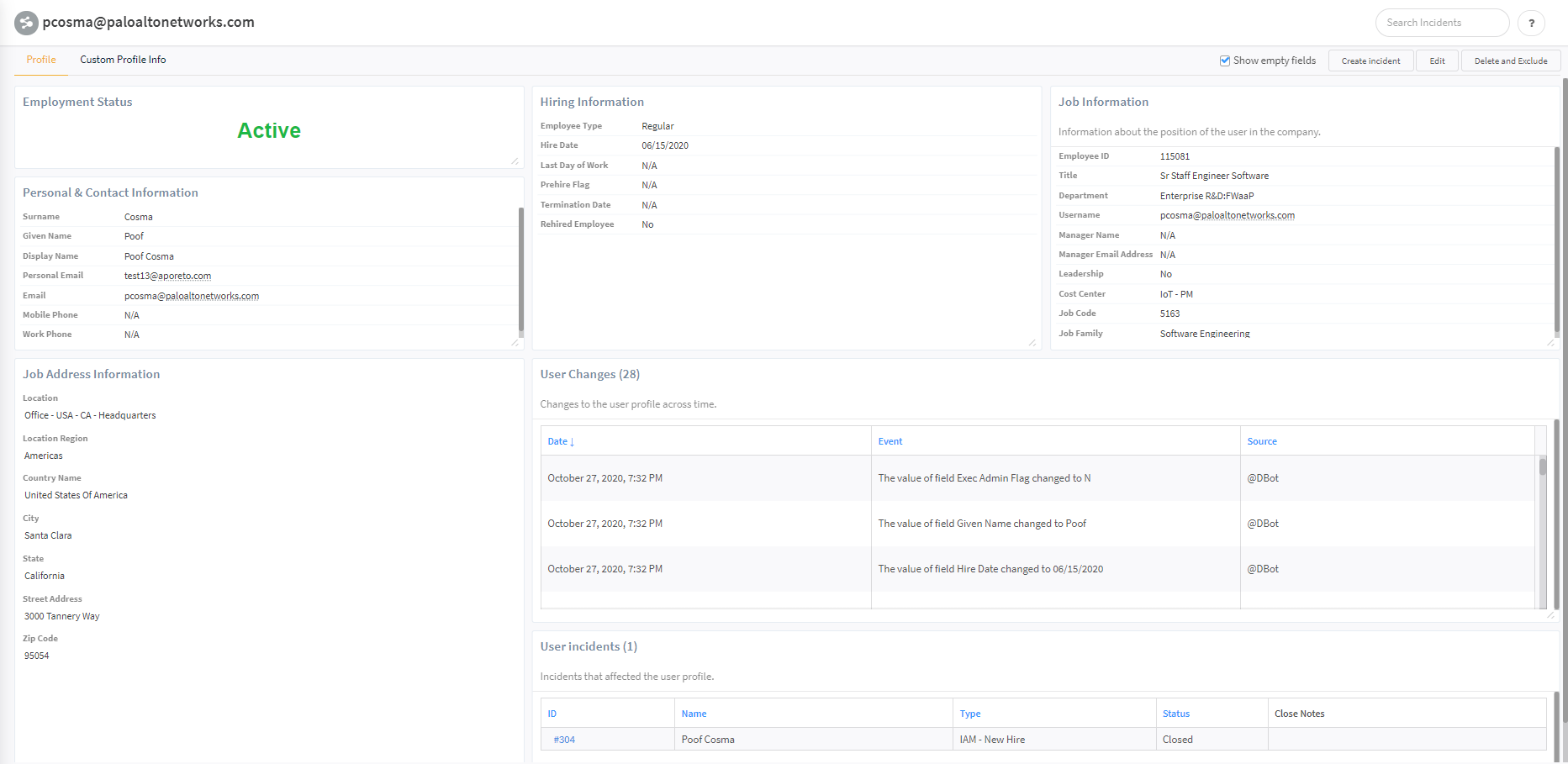 Figure 1: User incident details with actions taken