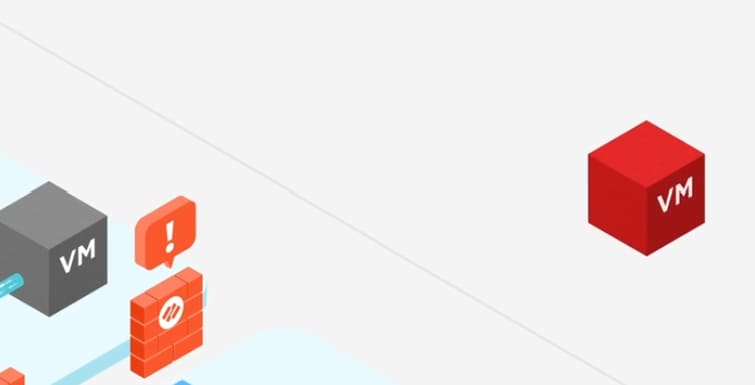 The red box in the figure represents an infected virtual machine being quarantined by the VM-Series virtual firewall, preventing it from communicating with other workloads.