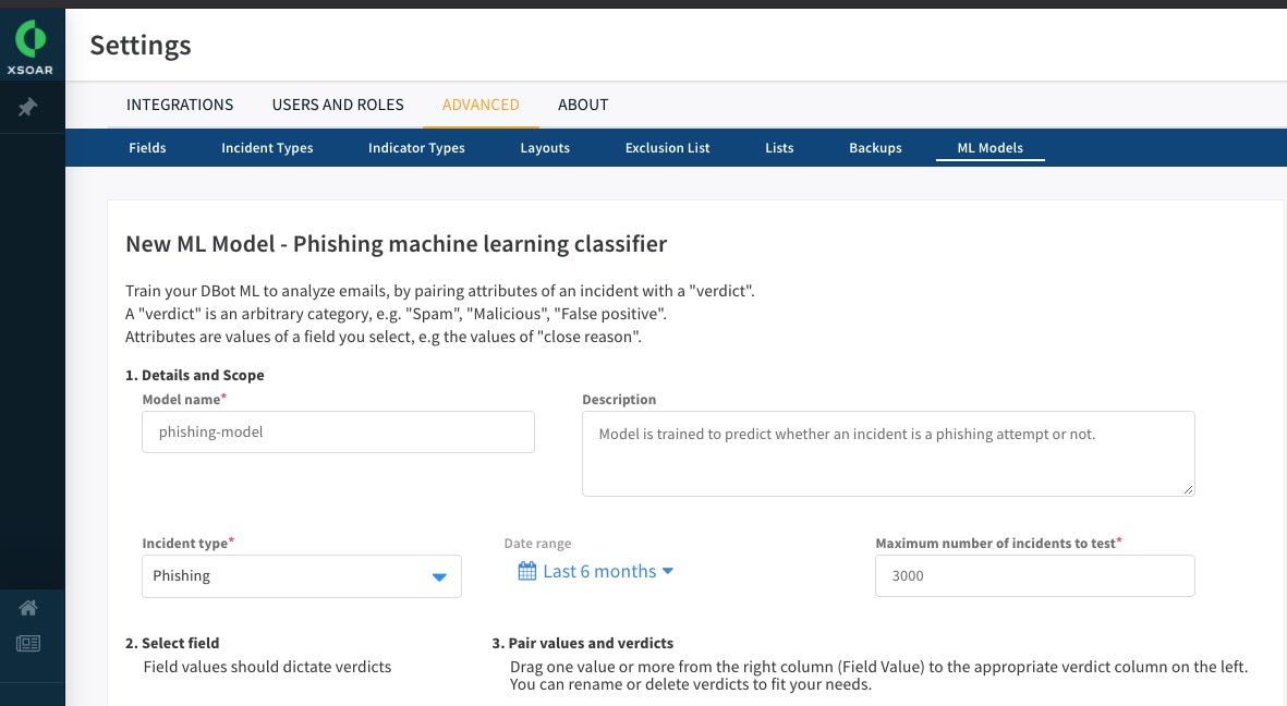 ML Model - configuring settings