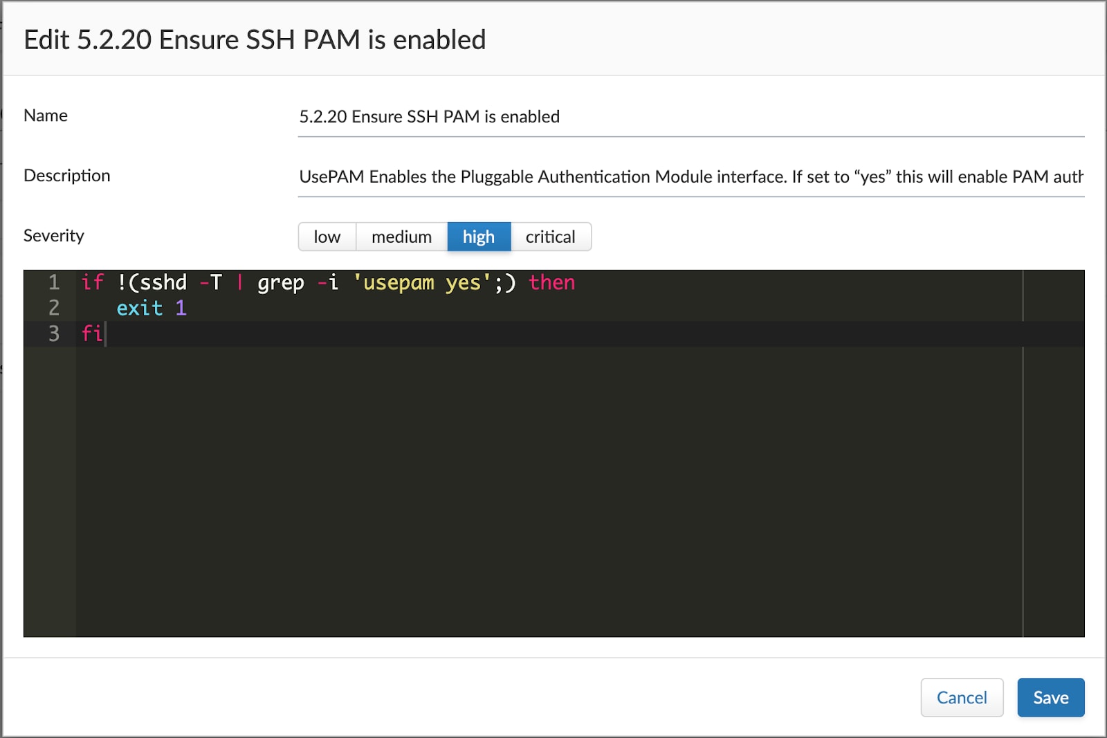 Editing an existing custom compliance check