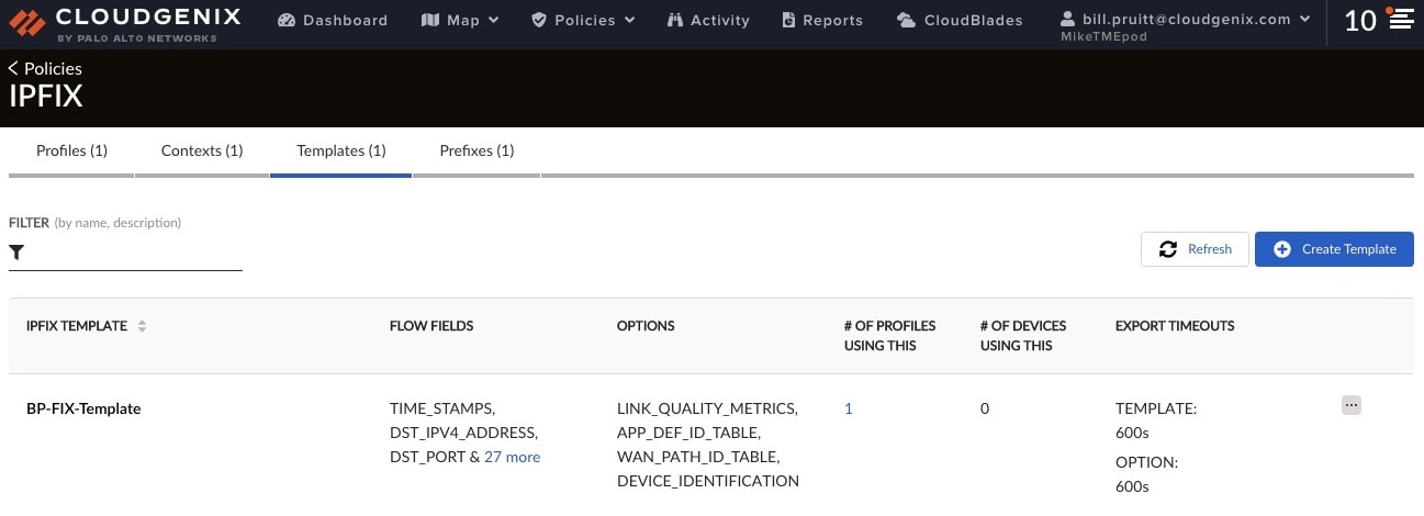 This new release for Prisma SD-WAN allows organizations to view advanced reporting metrics and system metadata to deepen their analysis in their network operations. For example, see this IPFIX template view. 