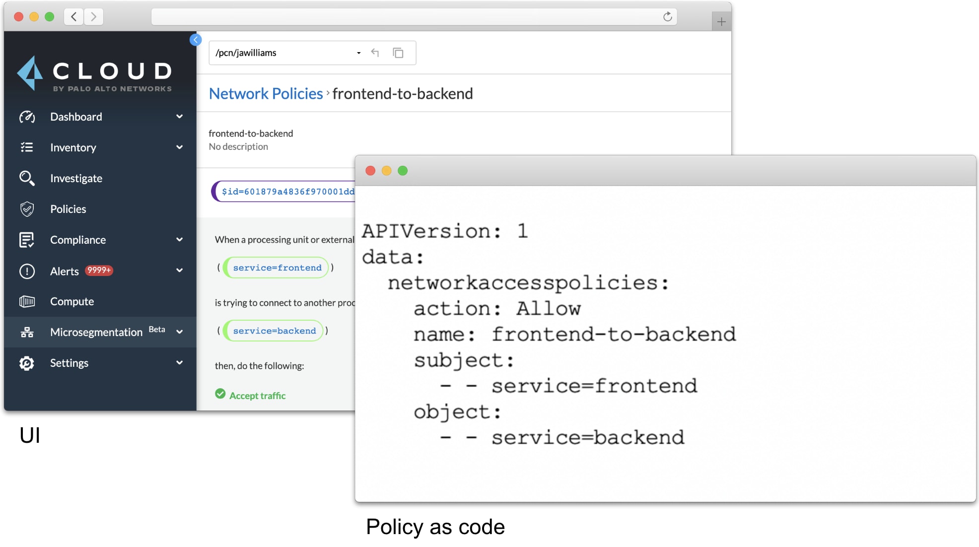 Network policy in the Prisma Cloud web console and policy as code