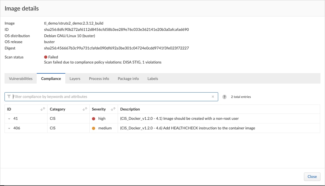 Alert for the failed Jenkins build in the Prisma Cloud Compute dashboard