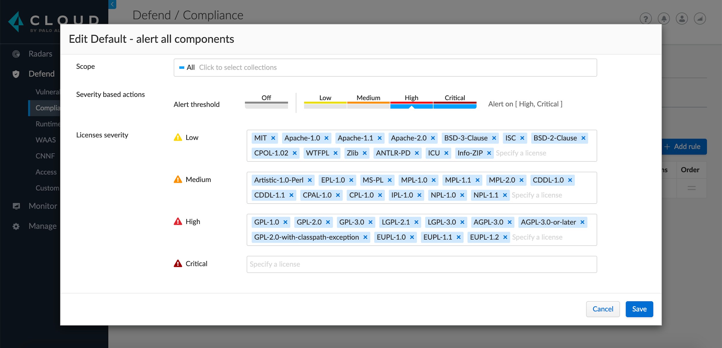 Figure 6. Customizable license alerting thresholds.