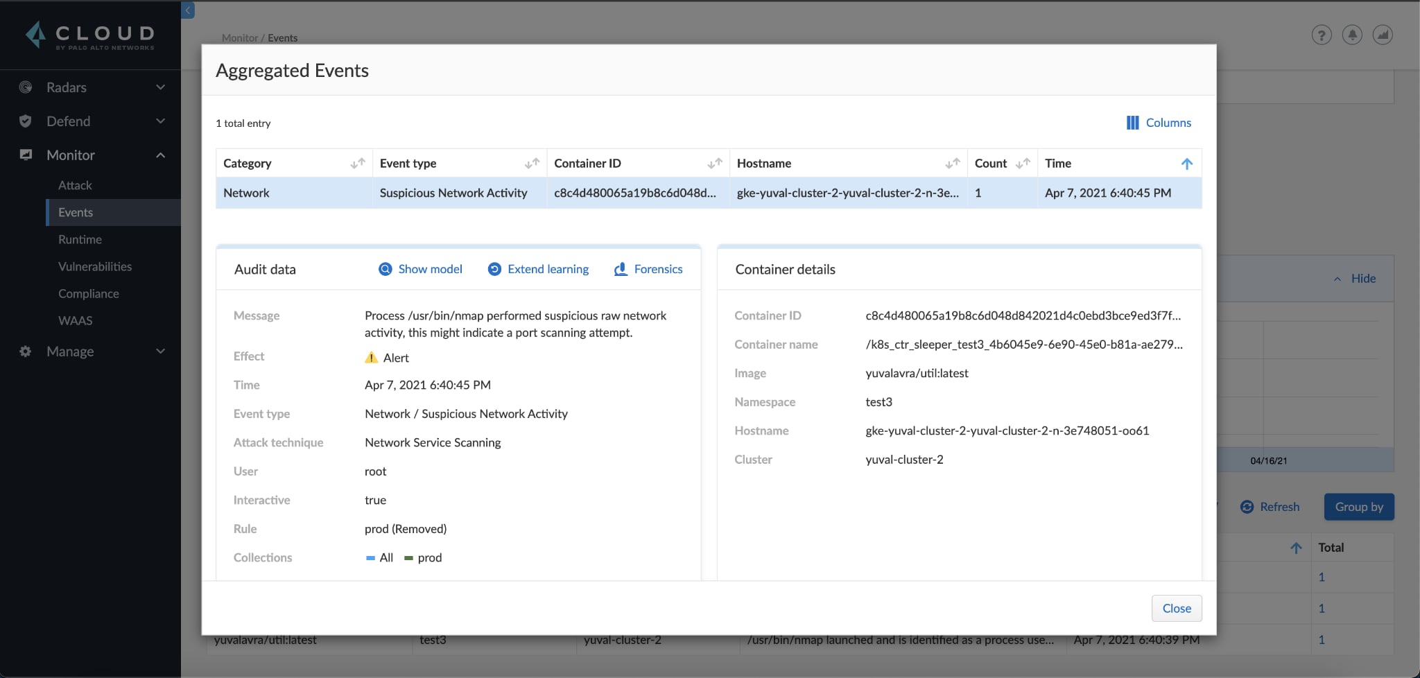 An audit is mapped to the network service scanning technique