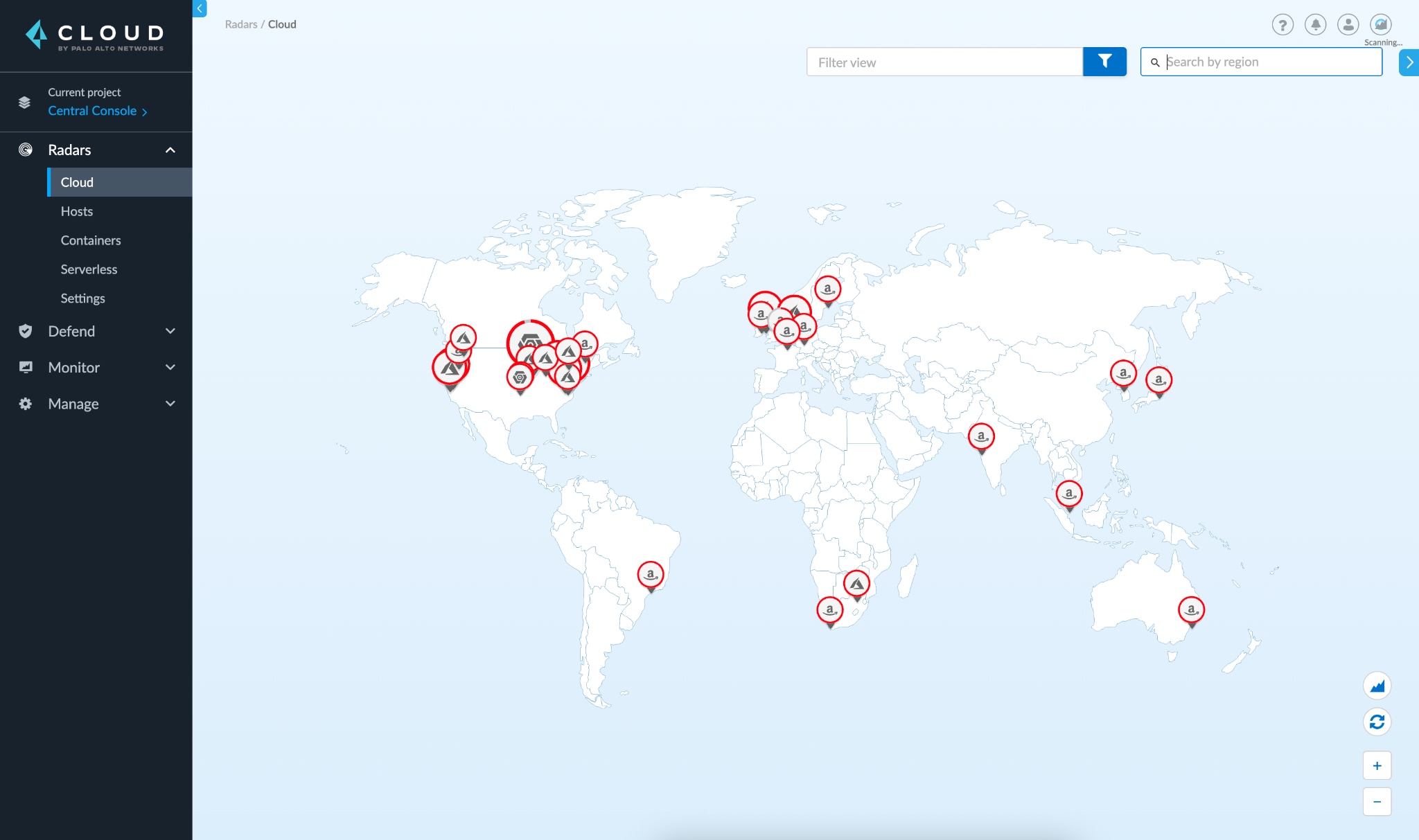 Unified cloud radar view in Prisma Cloud