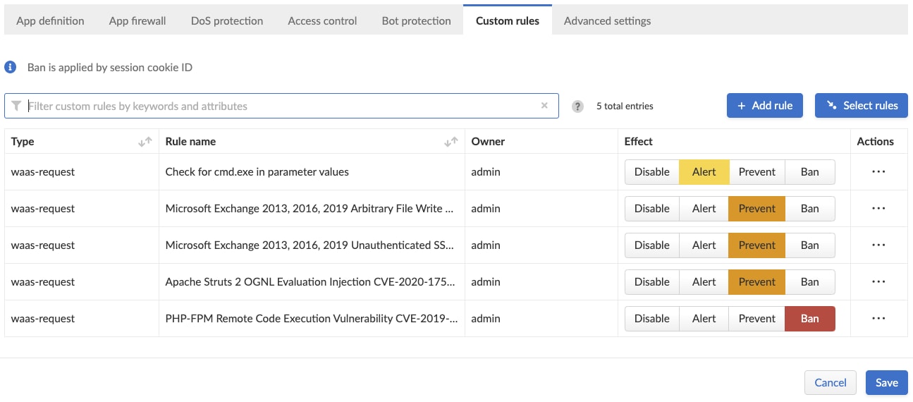 Using Custom Rules in WAAS Configurations