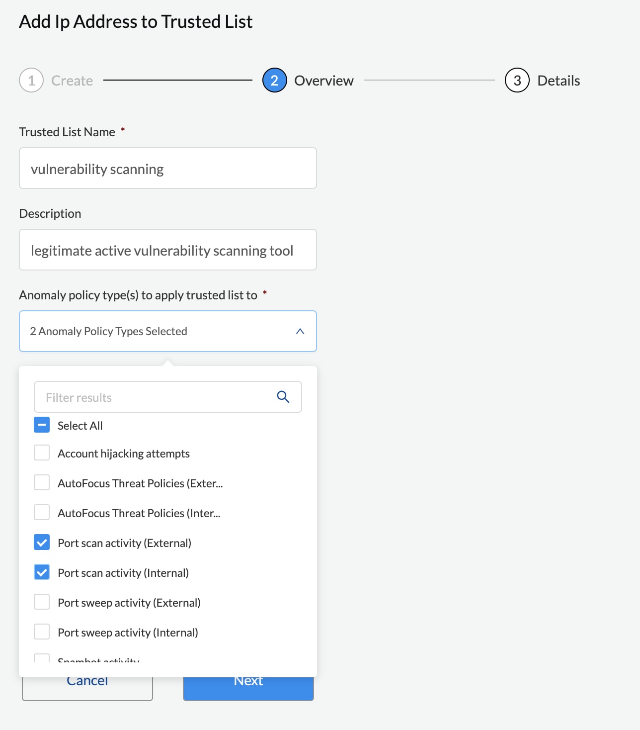 Agregar a la lista de confianza en Prisma Cloud