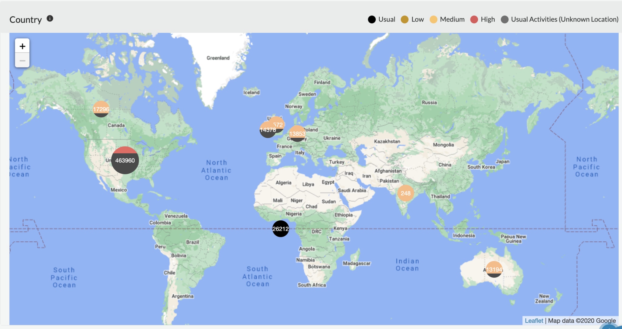 Using map view to detect geo location of detected threat