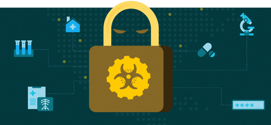 colorful graphic with malware symbol on a lock