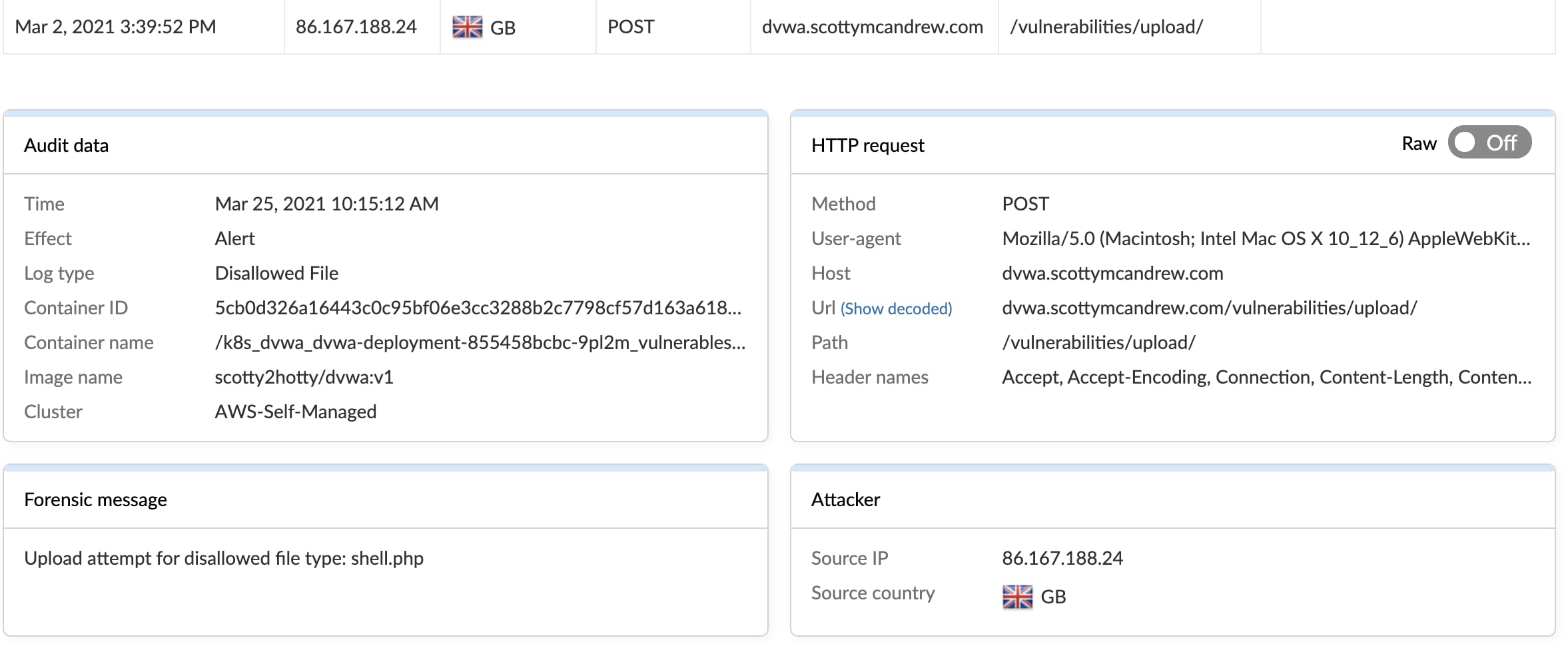 File upload protection forensics in WAAS