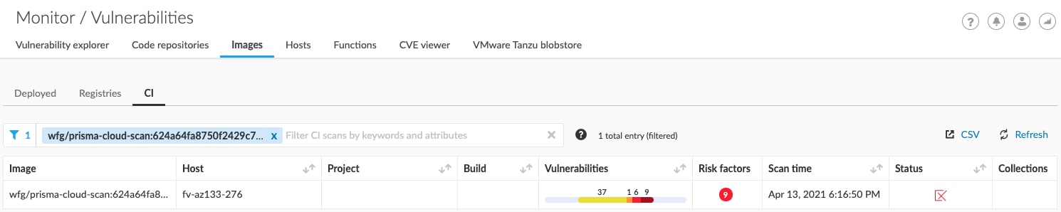 Output in the Prisma Cloud Console