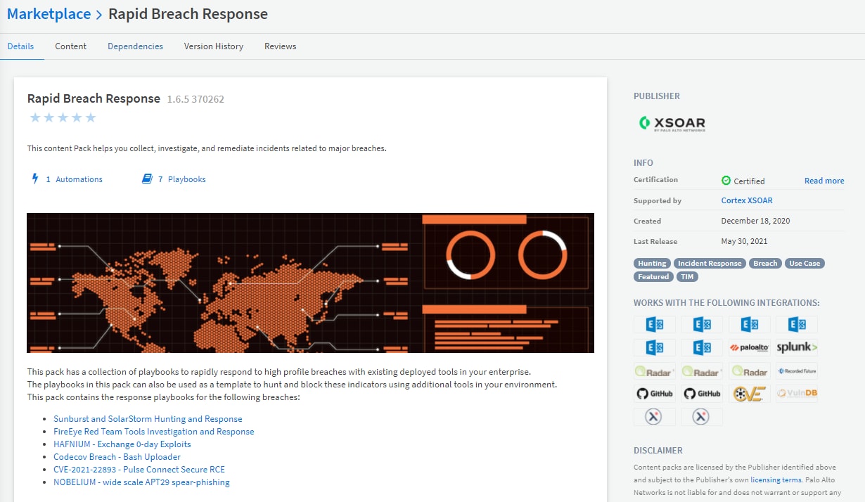 The Rapid Breach Response collection of playbooks in the Cortex XSOAR Marketplace can help organizations respond to high-profile breaches and attacks such as the Nobelium spear phishing campaign.