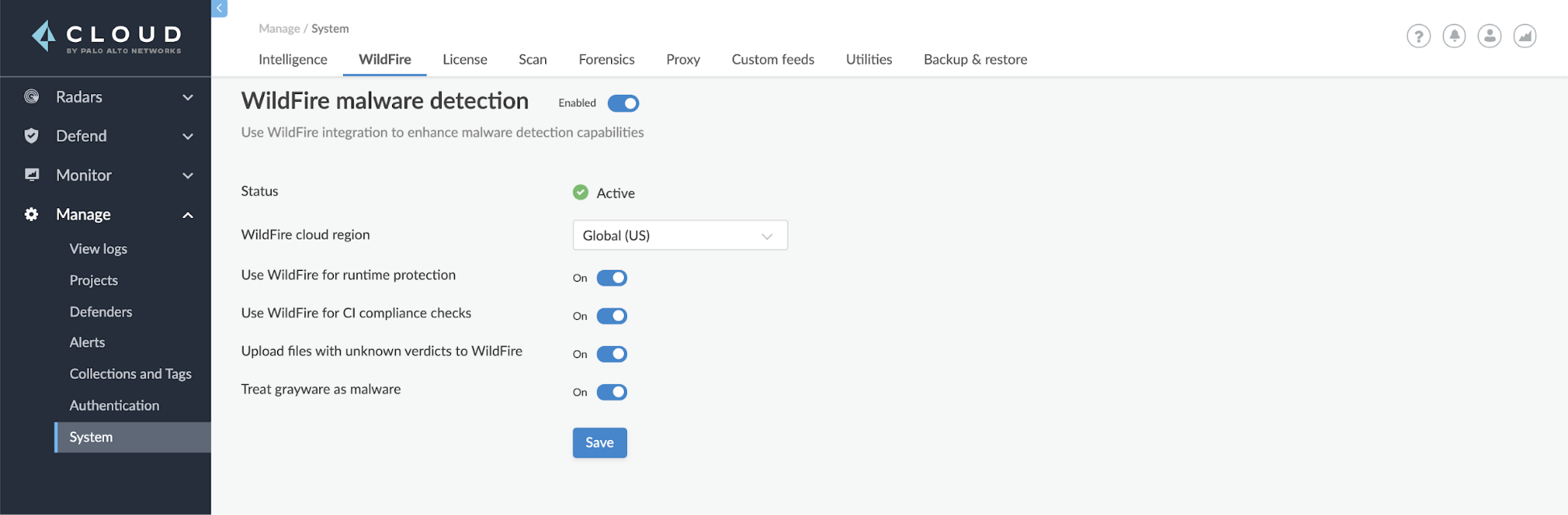 Setting up the WildFire integration in Prisma Cloud