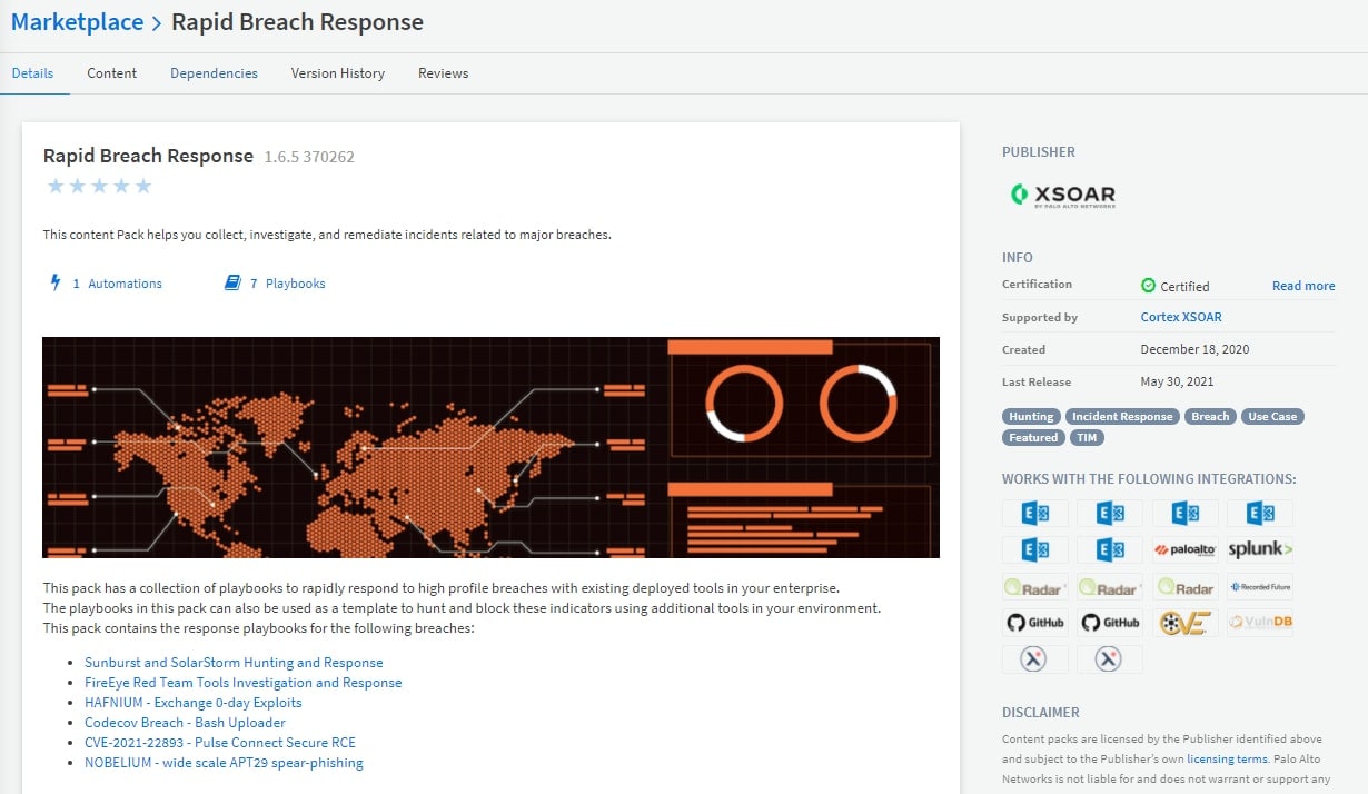 The Rapid Breach Response collection of playbooks in the Cortex XSOAR Marketplace can help organizations respond to high-profile breaches and attacks such as the Nobelium spear phishing campaign.