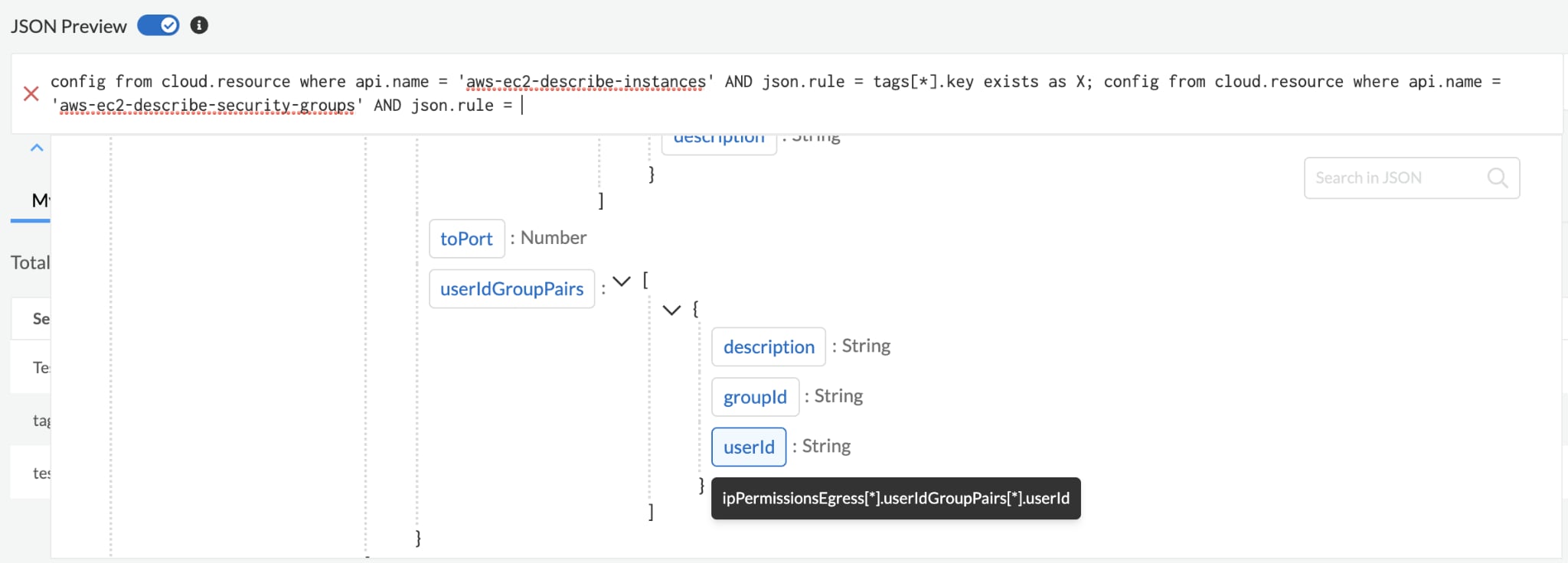 The JSON Preview is context-aware and works for multi-API join queries.