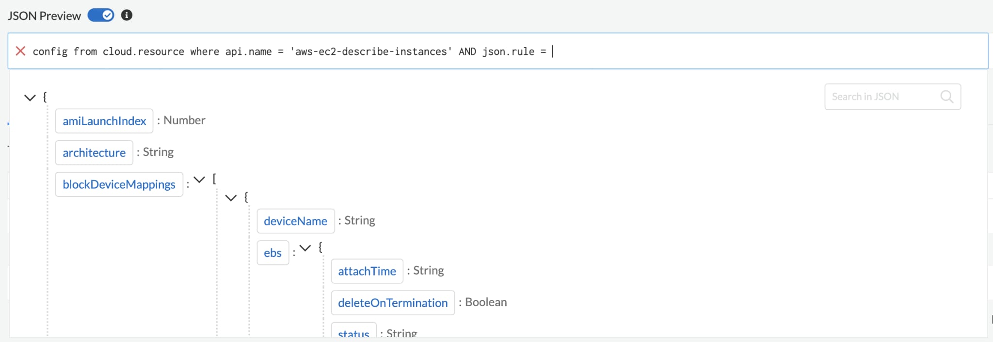 The preview will show up in lieu of the classic autosuggestions when the toggle is enabled and the RQL query needs a JSON path as its next input.