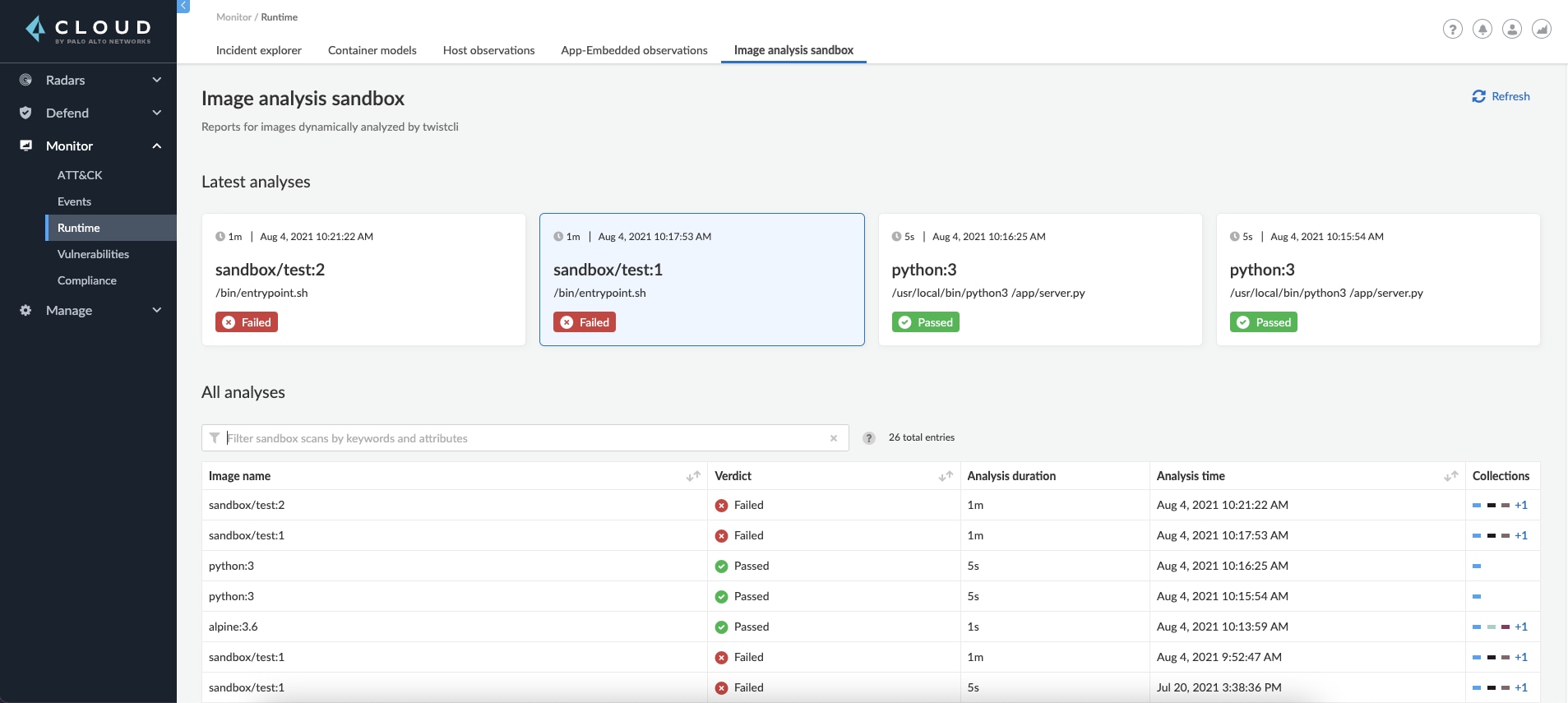 Image analysis sandbox dashboard to analysis results