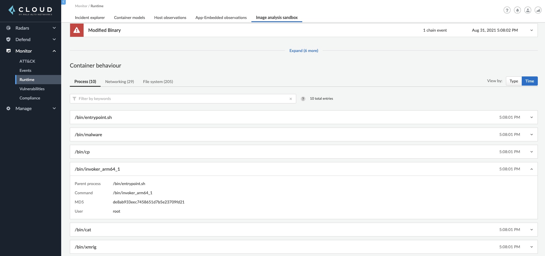 Overview of container behavior in Prisma Cloud’s image analysis sandbox