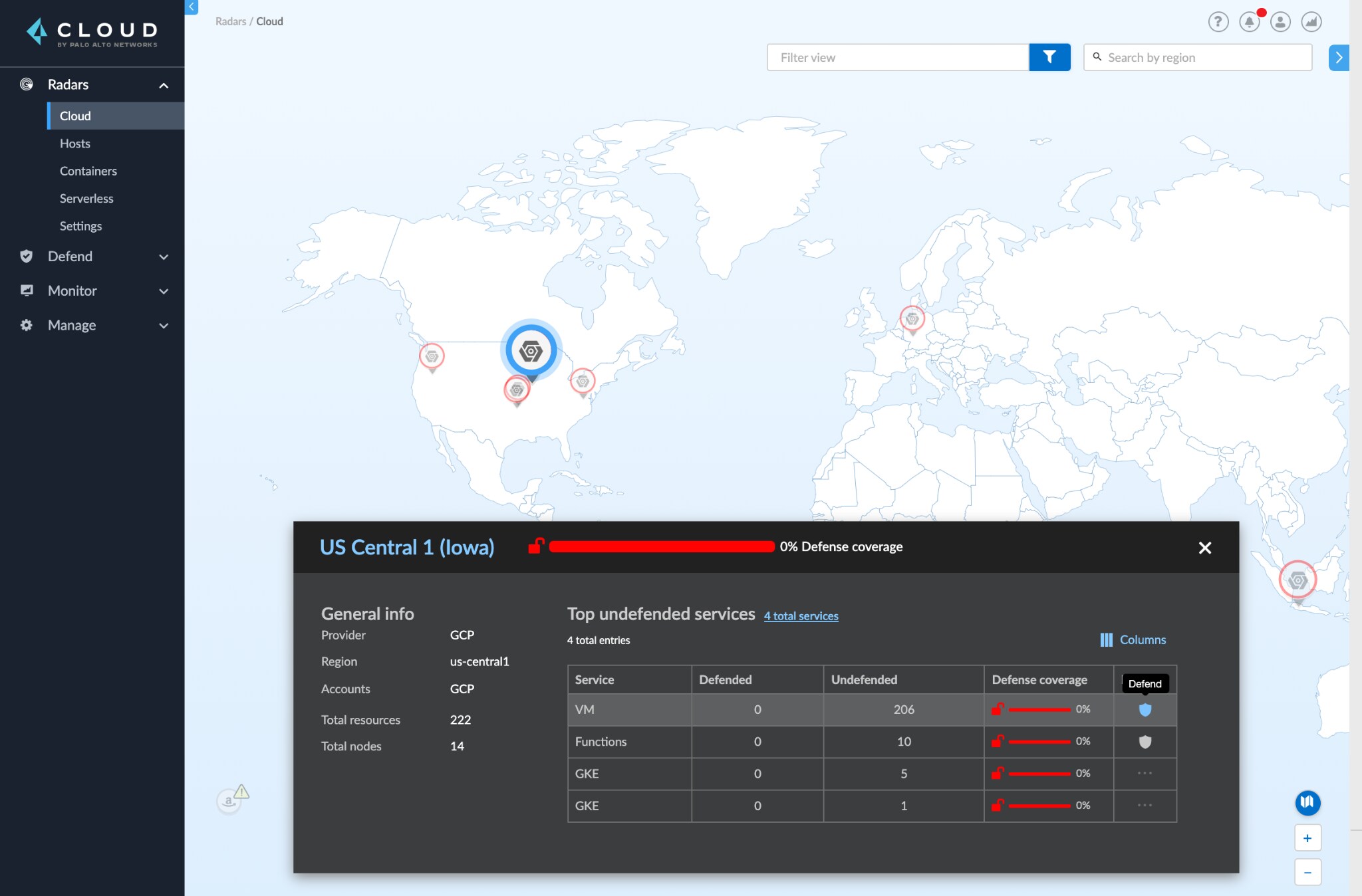 Viewing GCP resources in a specific region (us-central1/Iowa)