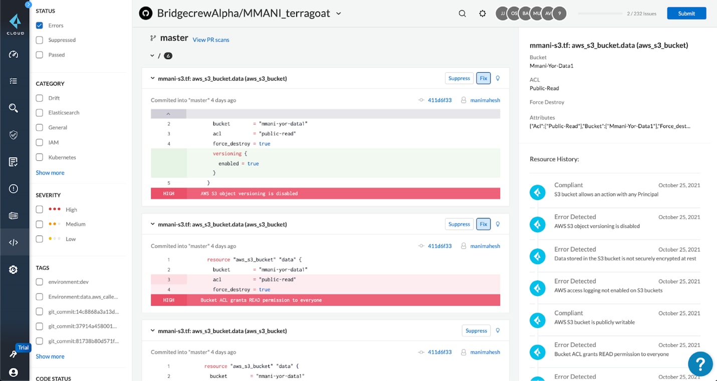 Centralized code posture across security scans in the Prisma Cloud Projects page