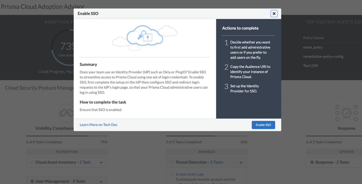 Prisma Cloud Adoption Advisor guided walkthrough screenshot