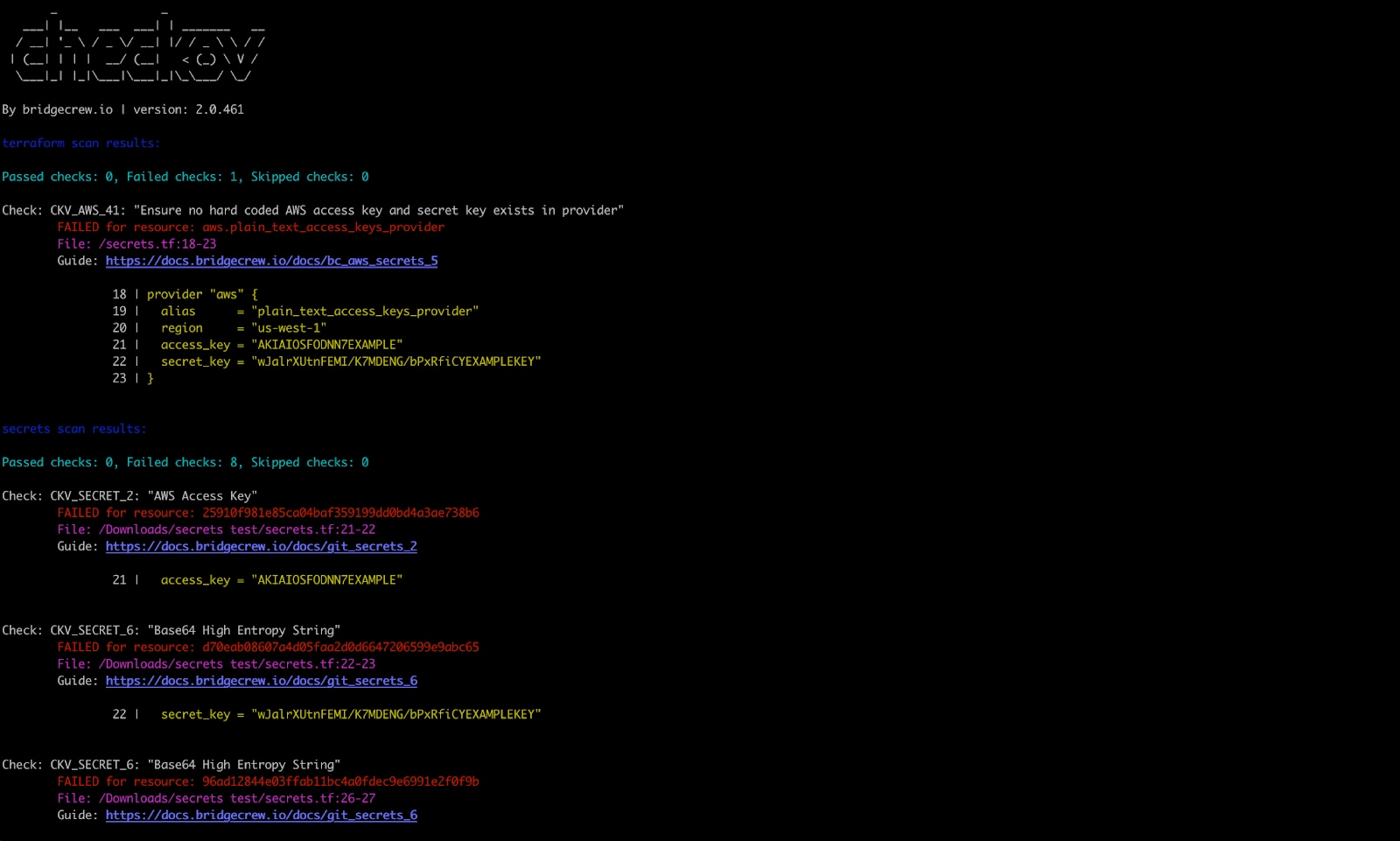 Checkov identifying misconfigurations in IaC templates