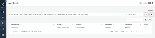 Figure 3. CVE-2021-44228 vulnerability information for hosts with RQL query