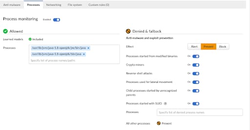 Figure 5. Prevent Processes enabled from the Defend > Runtime > Container policy UI Figure 6. File system monitoring enabled from the Defend > Runtime > Container policy UI