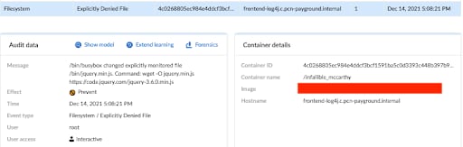 Figure 7. Runtime audit details showing attack prevention