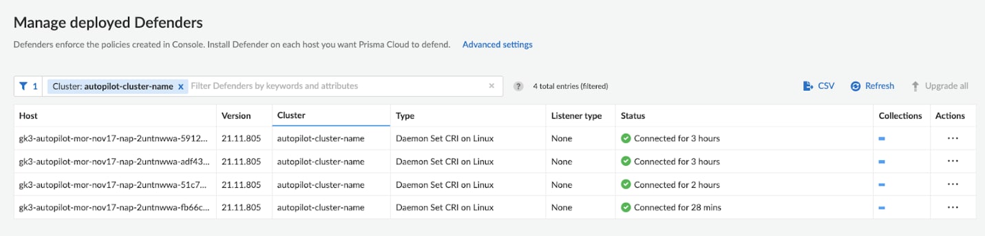 Prisma Cloud DaemonSet Defenders deployed to protect Autopilot clusters