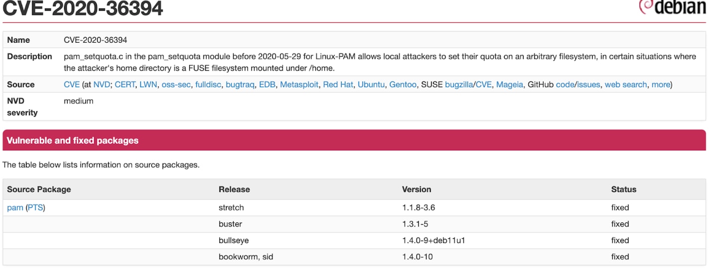 Figure 2. Debian CVE tracker
