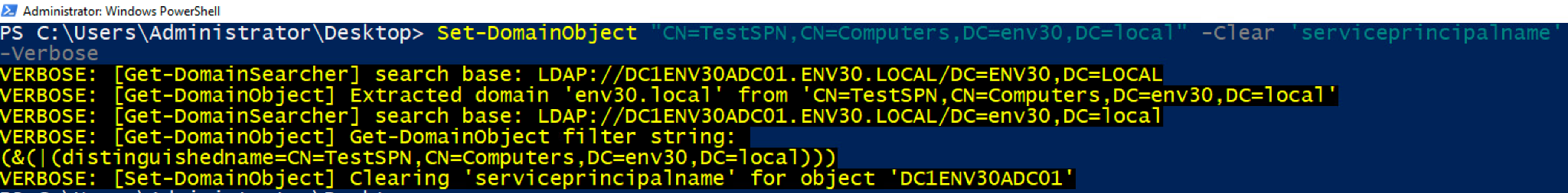 Figure 3. Clearing the SPNs with PowerView