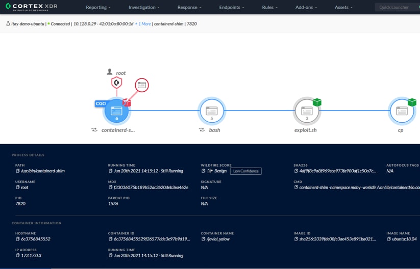 Cortex XDR helps SOC analysts quickly triage and investigate threats across hosts and containers