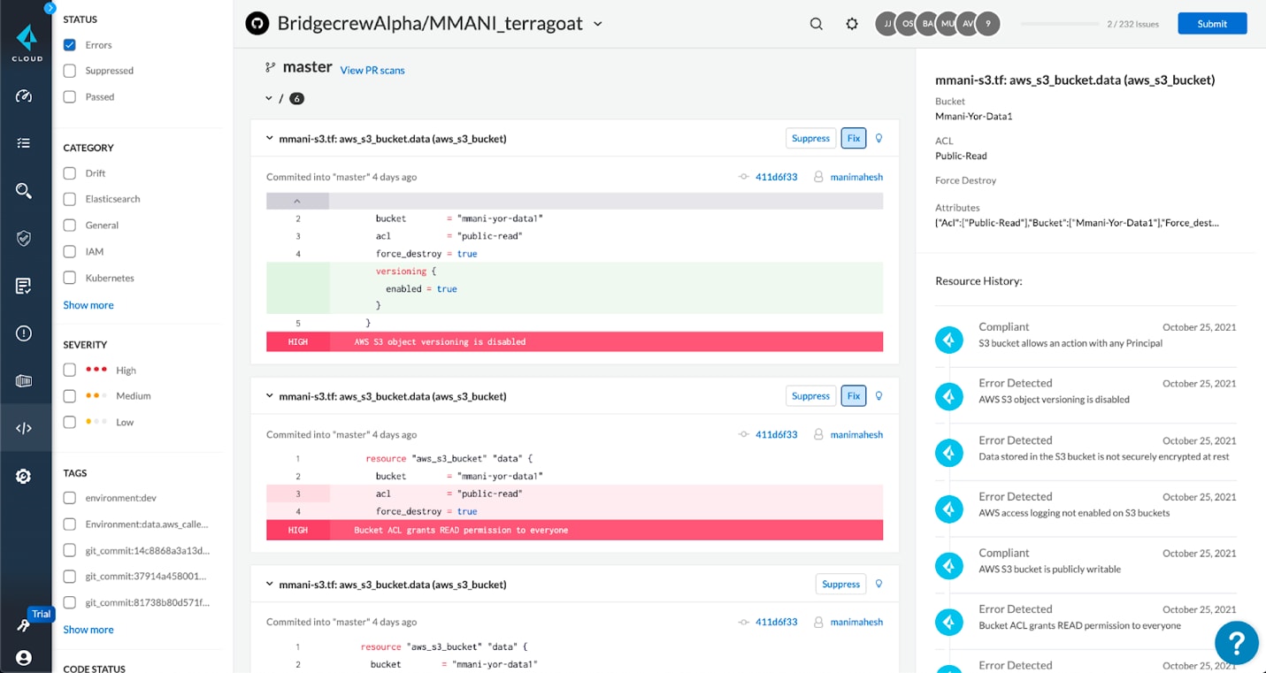 Centralized view of code scans with fix suggestions