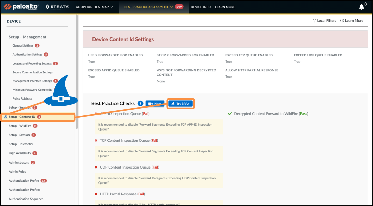 Screen shot of Strata and device content ID settings.