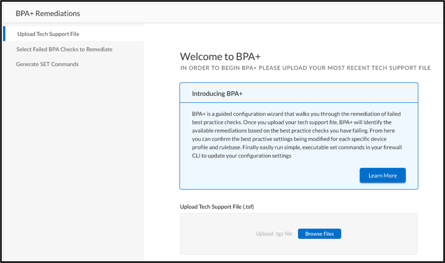 Screenshot of BPA+ remediations. The welcome page.